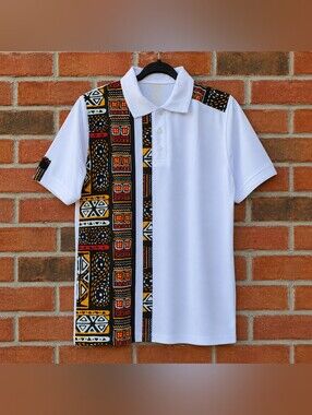 Men's White Polo Shirt with African Print